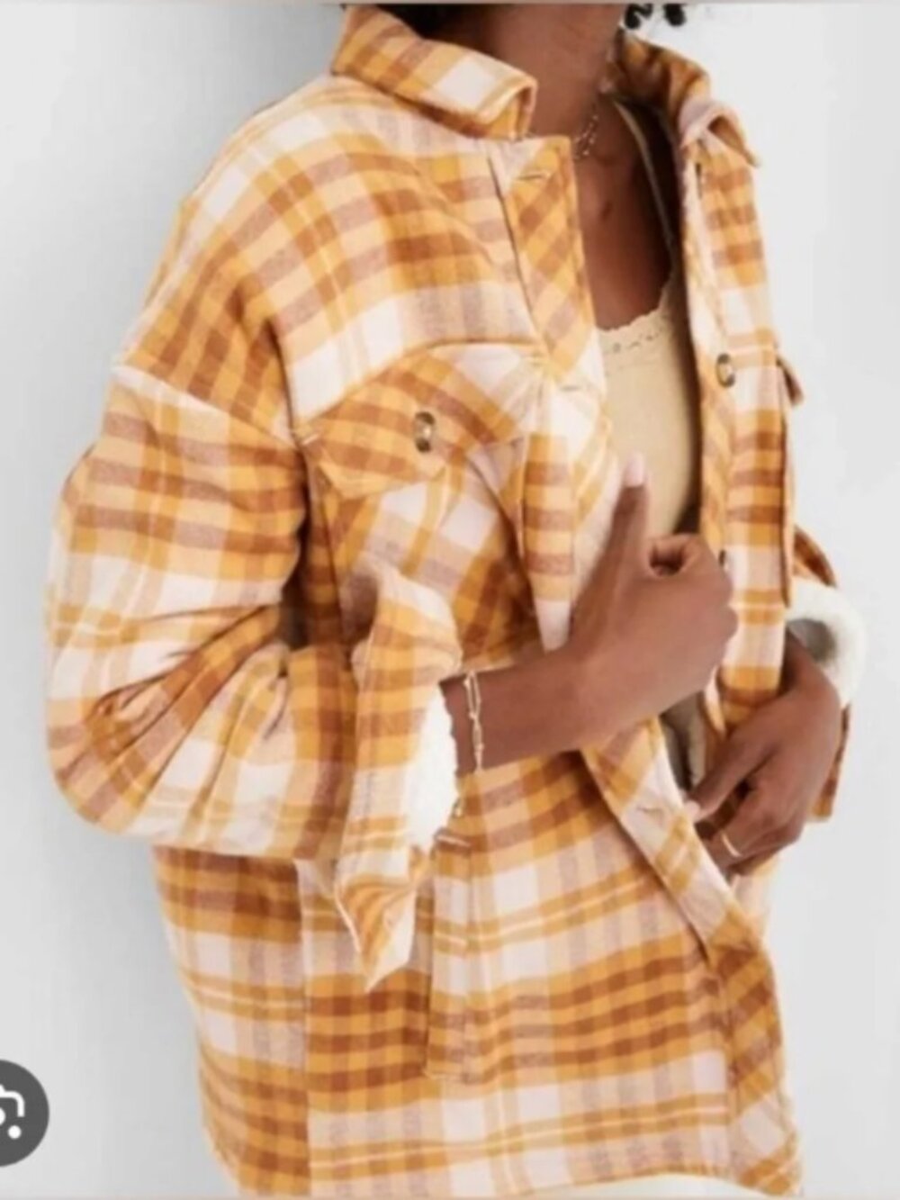 NWT Aerie oversized sherpa-lined plaid flannel shirt jacket M